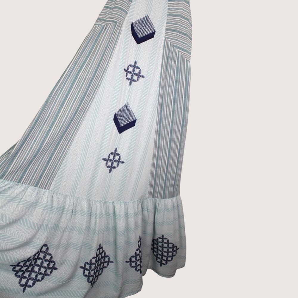 Embroidered Tiered Cover-up Maxi Dress Boho Sundress Seafoam Green & Blue Large - Picture 3 of 12